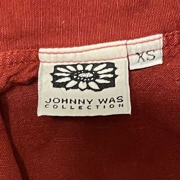 Johnny Was Collection Red Linen Rayon Collared Button Jacket Blouse Size XS - Picture 4 of 7